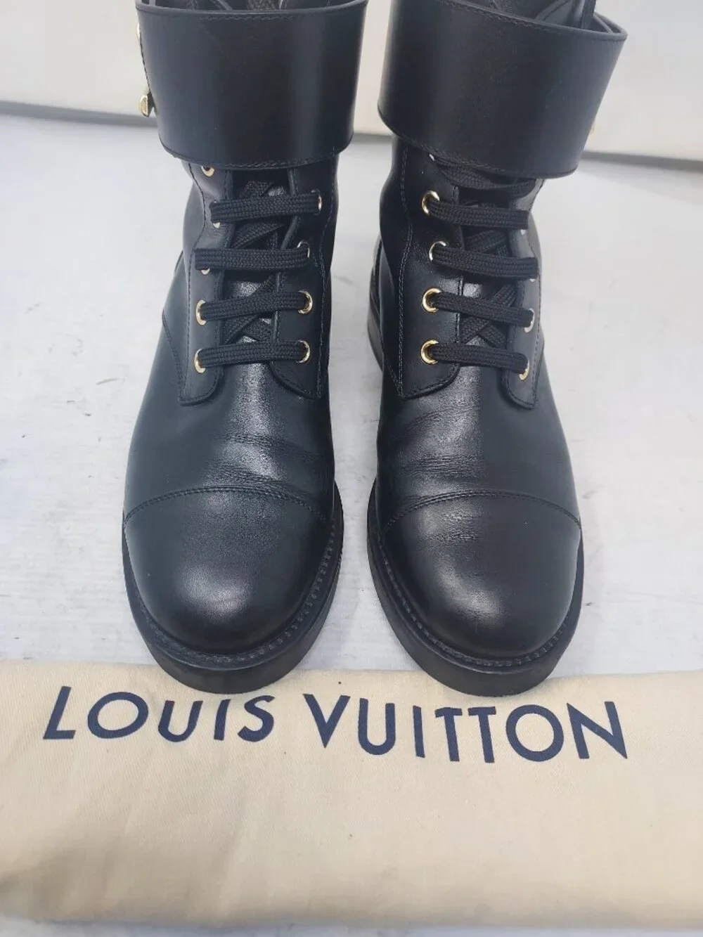 Louis Vuitton Black Leather Wonderland Ranger Combat Boot